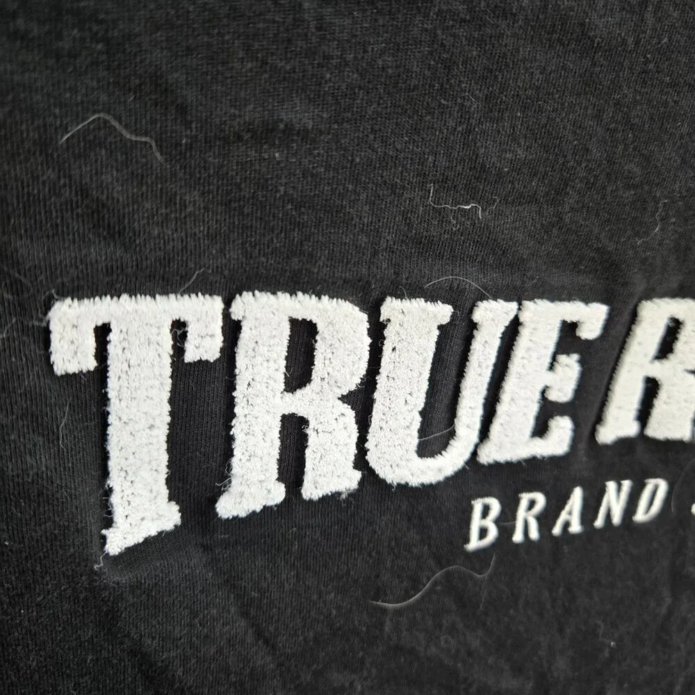 True Religion Men Shirt M Black Short Sleeve Logo Graphic Crew Neck Tee‎